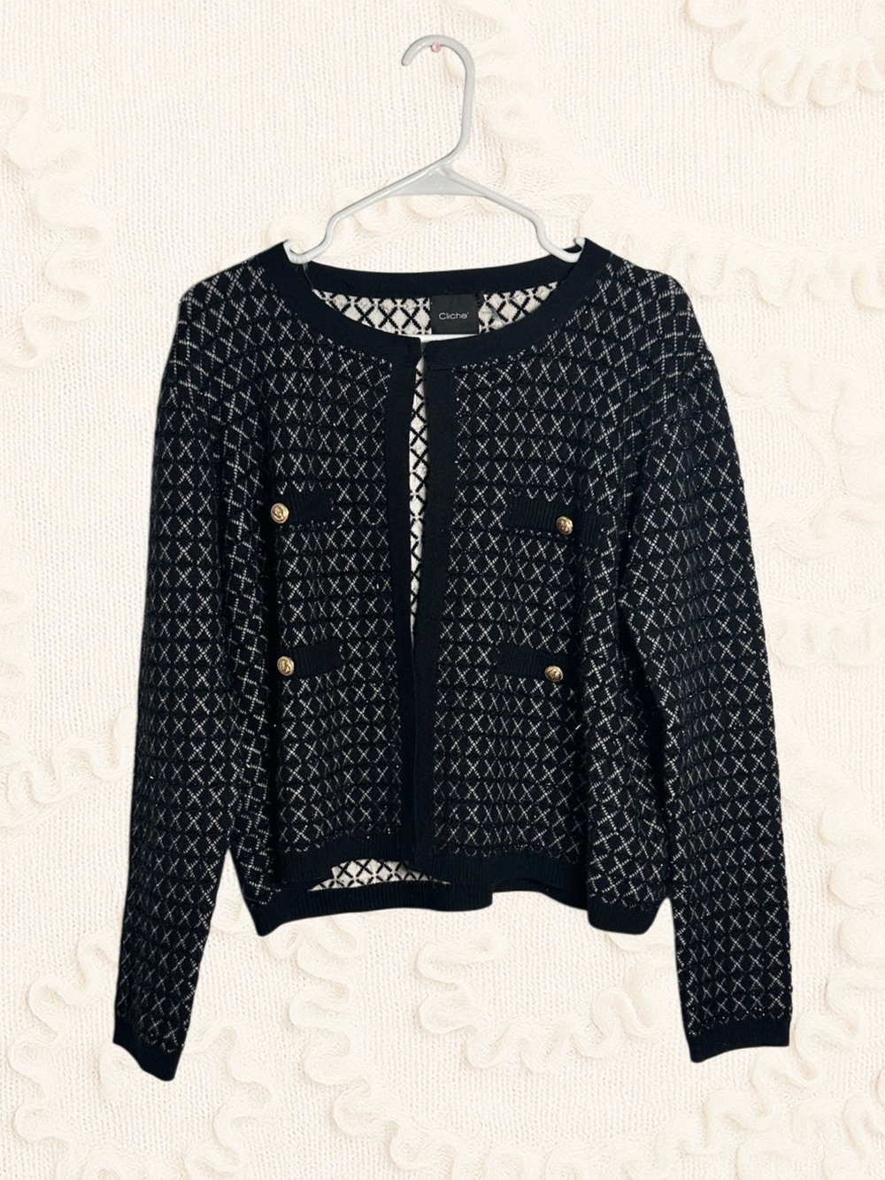 Cliche Geometric Button Cardigan in Black & White Size Large Like New